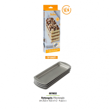 Cofetarie - Ustensile - Tava Coacere Blat Tort Dreptunghiular 25.5 x 10.5 x H 2 cm, Aluminiu Anodizat, Set 4 buc