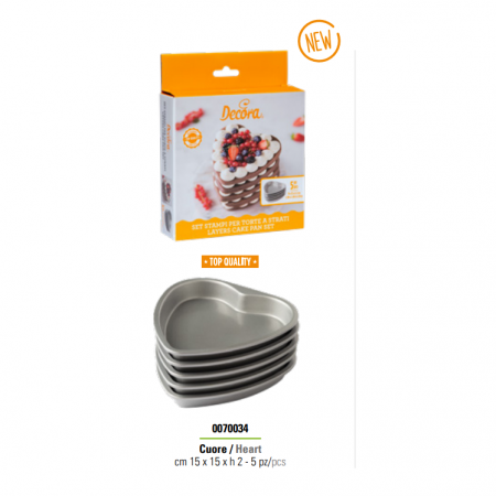 Cofetarie - Ustensile - Tava Coacere Blat Tort Inima 15 x 15 x H 2 cm, Aluminiu Anodizat, Set 5 buc