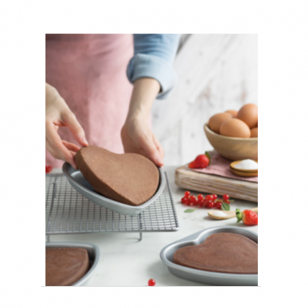 Cofetarie - Ustensile - Tava Coacere Blat Tort Inima 15 x 15 x H 2 cm, Aluminiu Anodizat, Set 5 buc
