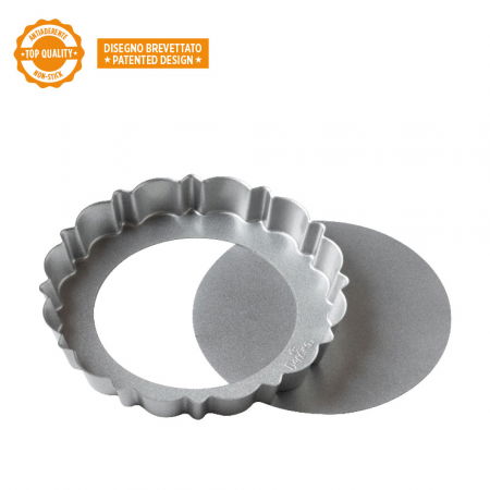 Forme, Tavi Coacere - Tava Coacere Margini Festonate si Baza Detasabila Ø 25 x H 3 cm, Aluminiu Antiaderent