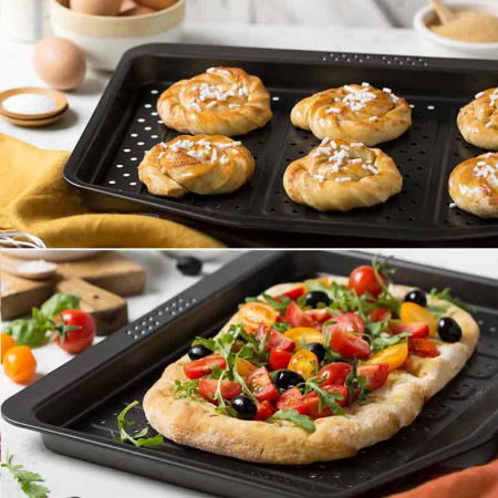 Tava Coacere Perforata Crisp & Fry 41 x 31.5 x H 2.5 cm, Aluminiu Antiaderent [2]