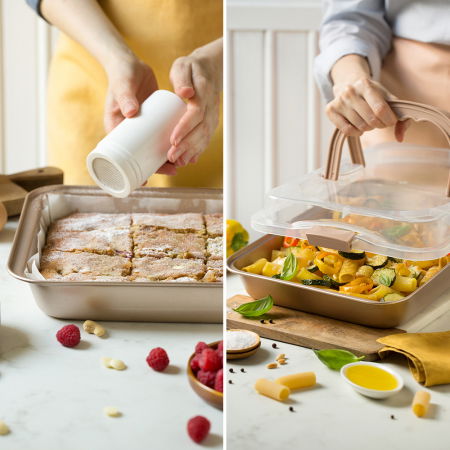 Tava Drept. Margini Evazate Roz Vintage 37 x 24.5 x 5 cm + Capac Transp, Alum Antiaderent [3]