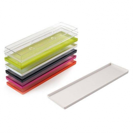 Accesorii Tort, Candy Bar, Bufet - Tavita Margini drepte, Plexiglas Alb + Capac Transparent, 39 x 10.9 x H 3.2 cm