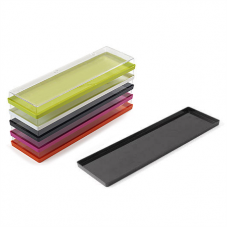 Accesorii Tort, Candy Bar, Bufet - Tavita Margini drepte, Plexiglas Negru + Capac Transparent, 39 x 10.9 x H 3.2 cm