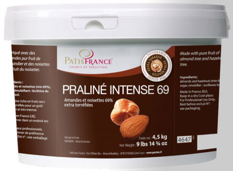 Glazuri, Napaj, Creme Cofetarie - Praline Intense 69%, Umplutura Migdale si Alune Padure, 4.5 Kg, PatisFrance