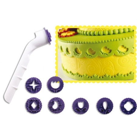 Ustensile Decor Pasta de Zahar - Ustensila cu Discuri Decupare 8 Modele Decor Broderie 3D, Material Plastic