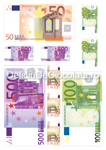 Decoratiuni Comestibile, Decor Tort - Vafa imprimata Diverse Model 3, Bancnote Eur 10 Decoruri Ø 5 - 16 cm, A4