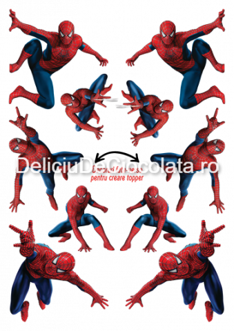 Personaje Celebre si Cinema - Vafa imprimata SpiderMan Model 4, 10 Decoruri fata-verso Topper Ø 6 - 9 cm, A4
