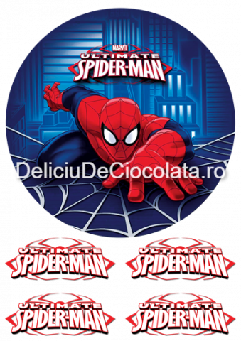 Personaje Celebre si Cinema - Vafa imprimata SpiderMan Model 5, Ø 20 cm si 4 Decoruri Ø 9.5 cm, A4