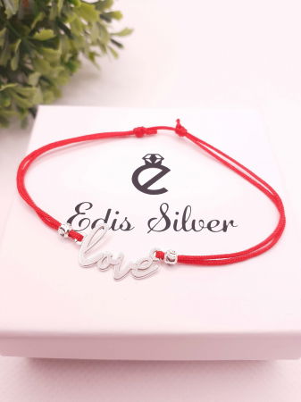 Bratari handmade personalizate - Bratara Snur Reglabil  -Love Argint 925