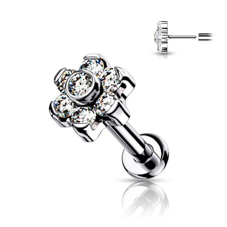 Piercinguri - Piercing  push-in din titan cu floare din pietre