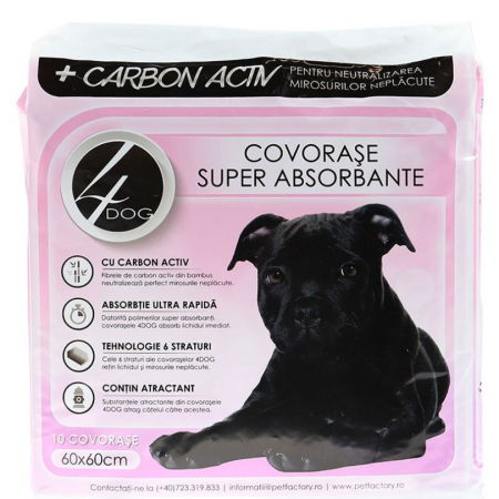 Caini - Covorase absorbante 4Dog Charcoal 60x60 cm, 10 buc / pachet