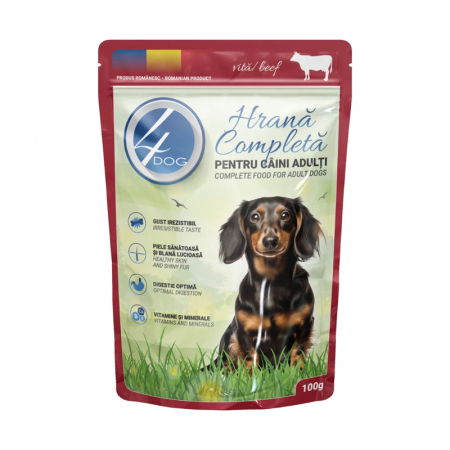 Caini - Hrana umeda pentru caini 4Dog Mini Adult cu vita 100 gr