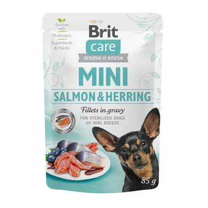 Caini - Hrana umeda pentru caini Brit Mini Adult Sterilised cu somon 85 gr