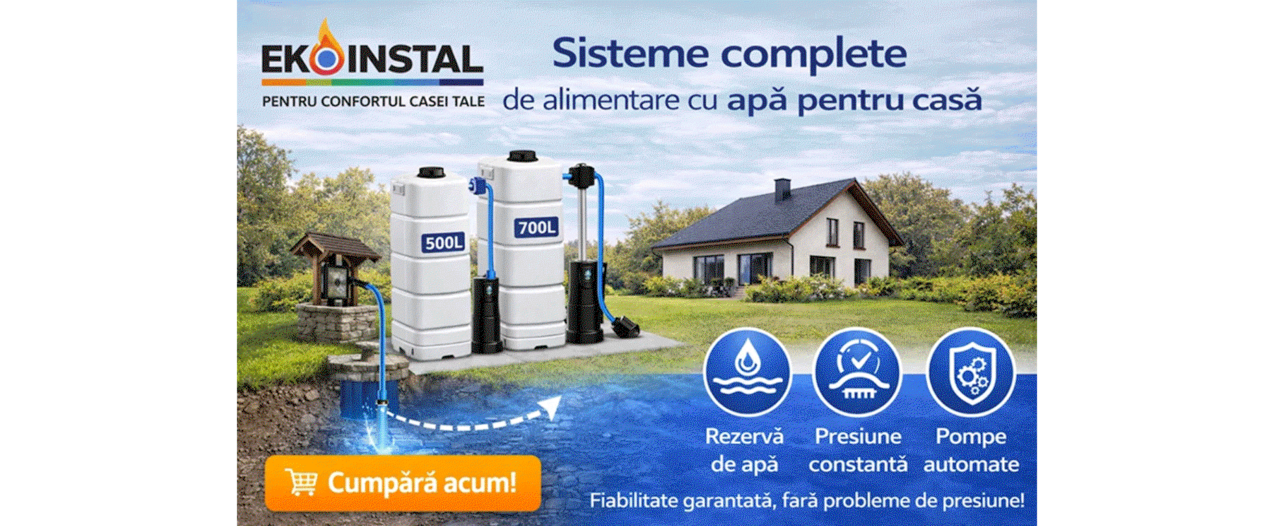 Sisteme alimentare apă cu rezervor și pompă