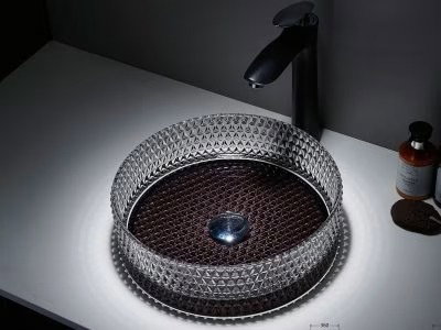 Lavoar sticla SanDonna Mira Fullblack GL09D Negru pe blat negru, 400x400x125 mm - imagine oficiala 1 [3]