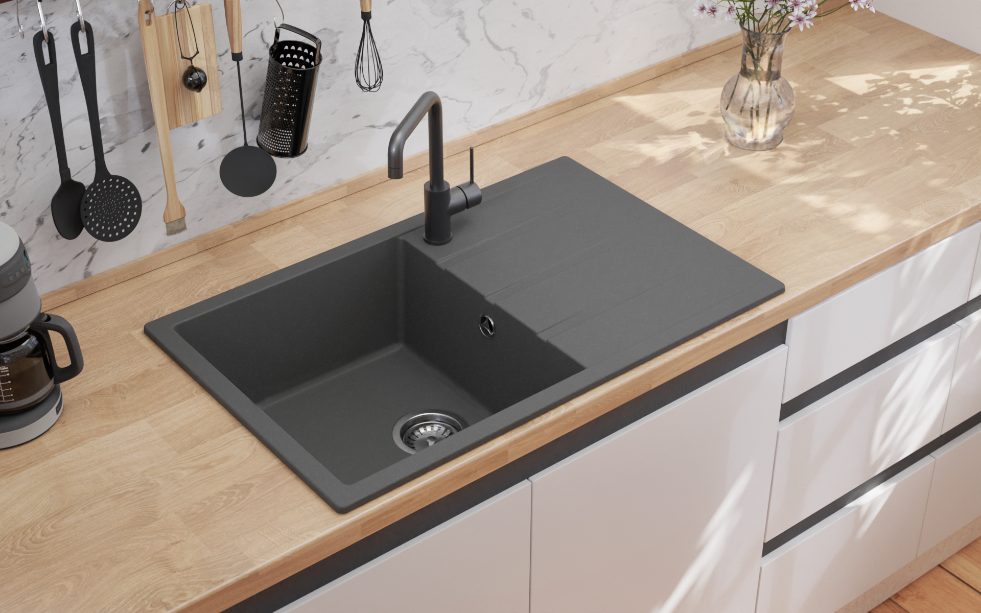 Chiuveta granit SanDonna Paullina 790 Alb, 790x500x210 mm - imagine oficiala 1 [2]