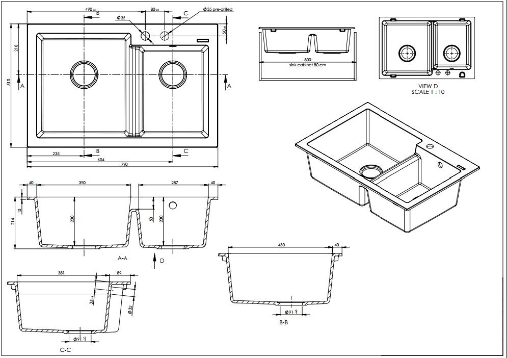 Chiuveta granit SanDonna Edyta Negru, 790x510x215 mm - imagine oficiala 1 [1]