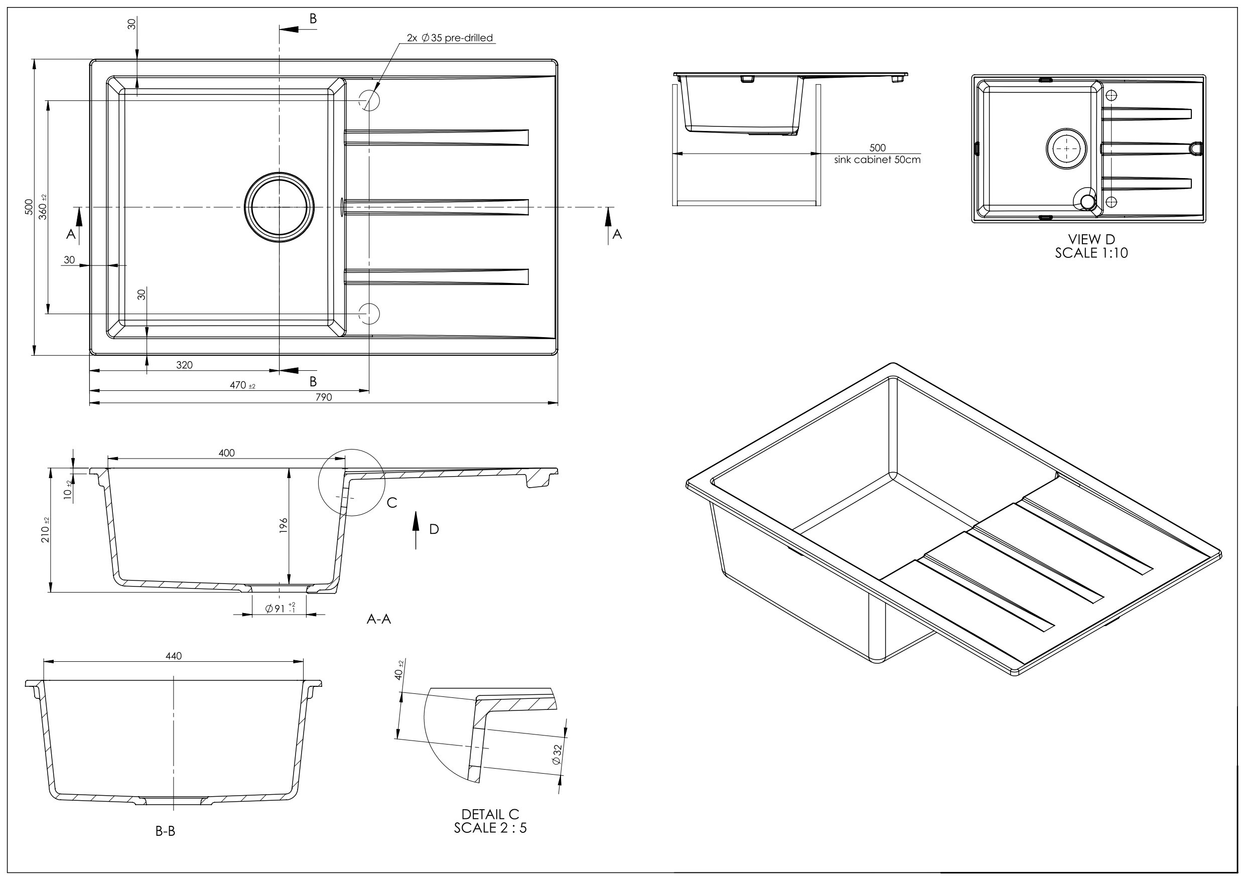 Chiuveta granit SanDonna Paullina 790 Alb, 790x500x210 mm - imagine oficiala 1 [1]