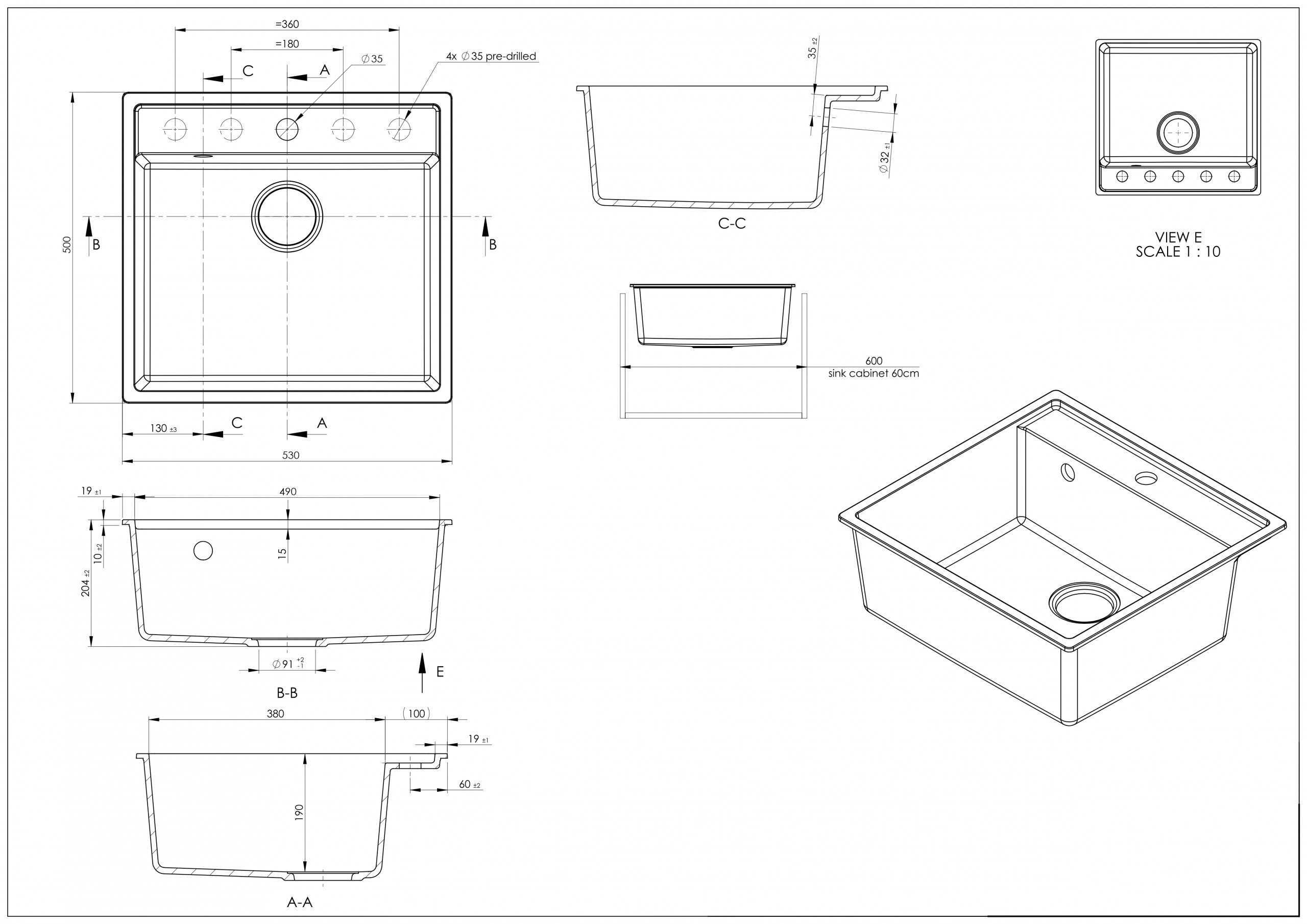 Chiuveta granit SanDonna Selena Negru, 530x500x200 mm - imagine oficiala 1 [3]