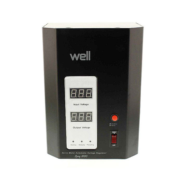 STABILIZATOR AUTOMAT 1000VA CU SERVO MOTOR NEGRU CU MONTAJ PERETE AVR-SRV-SPRY1000BK WELL [1]