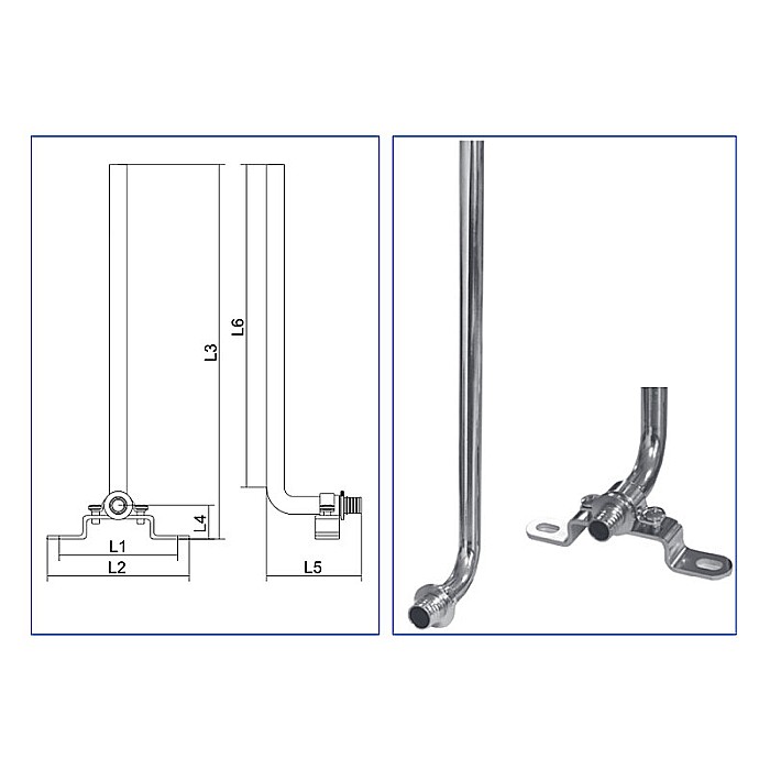 TIJA L CONECTARE LA RADIATOR CUPRU NICHELAT CU SUPORT 20-250 PEX PPSU PEXKIT [2]