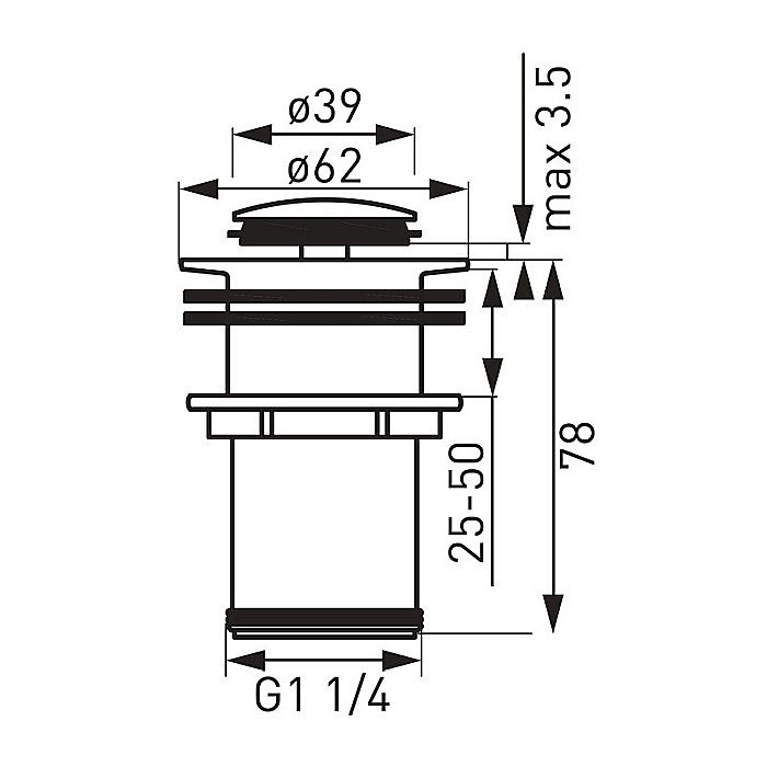 VENTIL CLICK CLACK 11/4 FARA PREAPLIN CROMAT FERRO [2]