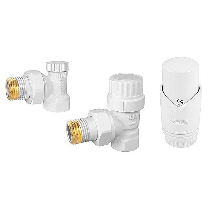 SET ROBINETI CALORIFER TUR RETUR 1/2 FERRO ZTM31WH CU CAP TERMOSTATAT GT30 ALB [1]
