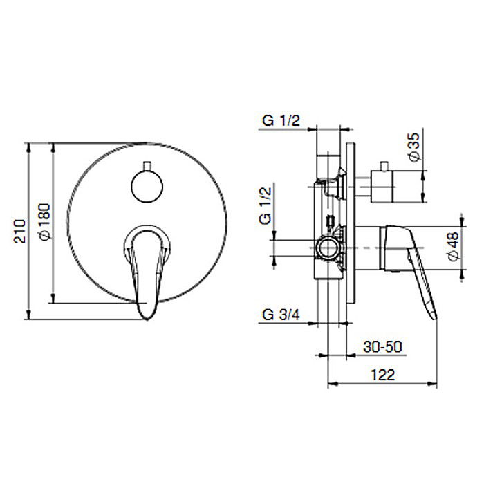 BATERIE MONOCOMANDA INGROPATA TIEMME D05 DELTA CU DEVIATOR PENTRU CABINA DUS CROM [2]