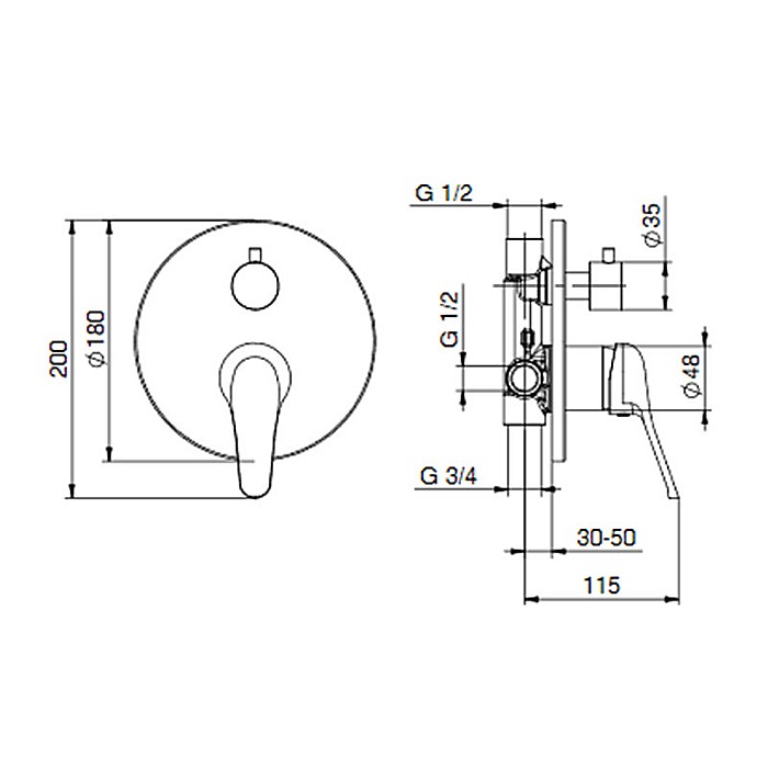BATERIE MONOCOMANDA INGROPATA TIEMME G05 GAMMA CU DEVIATOR PENTRU CABINA DUS CROM [2]