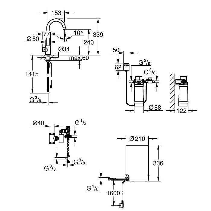 BATERIE BUCATARIE SI BOILER MARIMEA M GROHE RED MONO 30085A01 [15]
