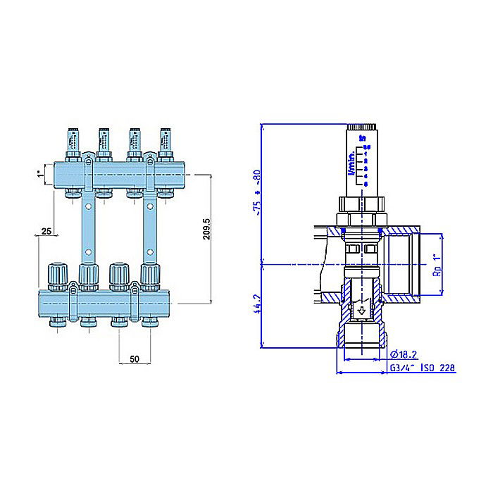 DISTRIBUITOR+COLECTOR 1-3/4 10 CAI CU DEBITMETRE PEXKIT VALROM 66421001600 [3]