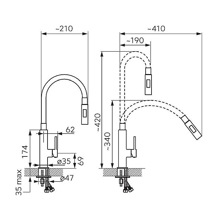 ZUMBA SLIM 2F BATERIE FERRO NEAGRA STATIVA BUCATARIE CU PIPA FLEXIBILA BZA43B [2]