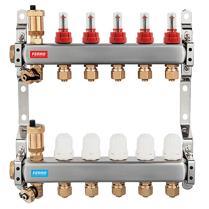 DISTRIBUITOR COLECTOR 7 CAI FERRO SN-RZP07S INOX 1" CU DEBITMETRE RACORD 16X2MM [1]