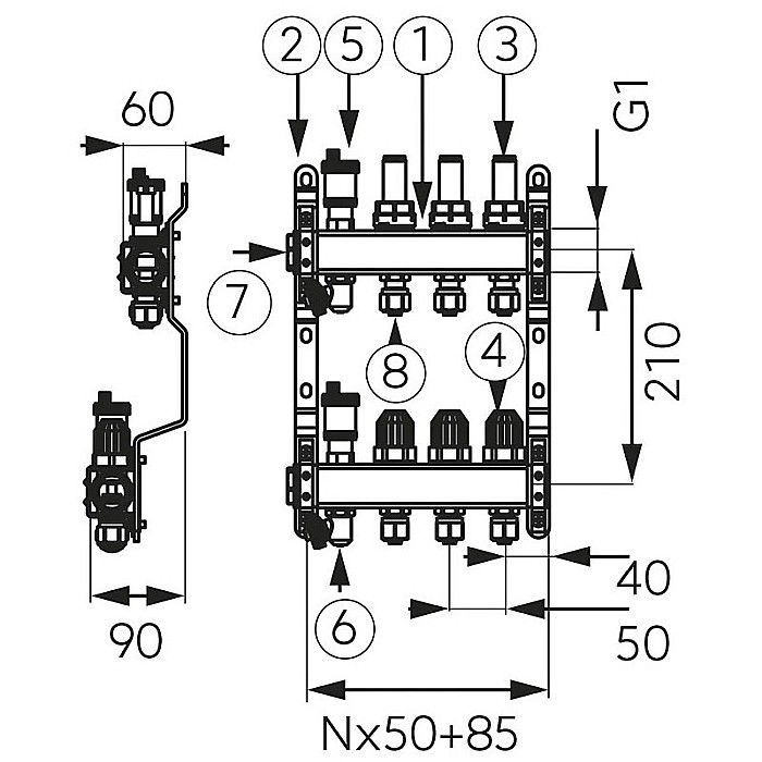 DISTRIBUITOR COLECTOR 7 CAI FERRO SN-RZP07S INOX 1" CU DEBITMETRE RACORD 16X2MM [2]