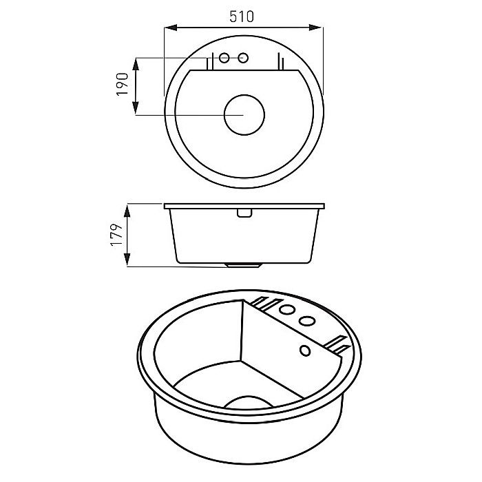 CHIUVETA GRANIT FERRO DRGM1/51SA ROTUNDA 51CM CU O CUVA NISIP MEZZO BEJ [3]