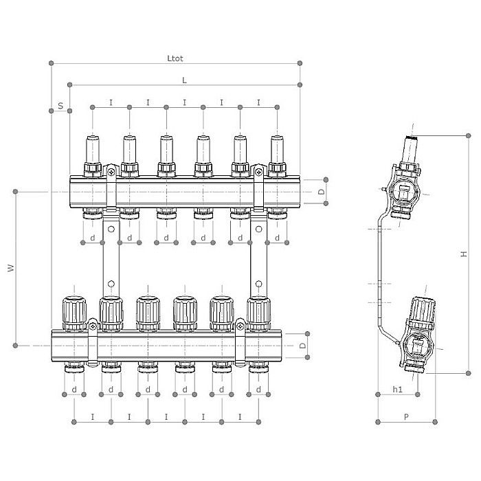 DISTRIBUITOR+COLECTOR 1-3/4 7 CAI CU DEBITMETRE EUROCON PEXKIT VALROM 66420701600 [2]