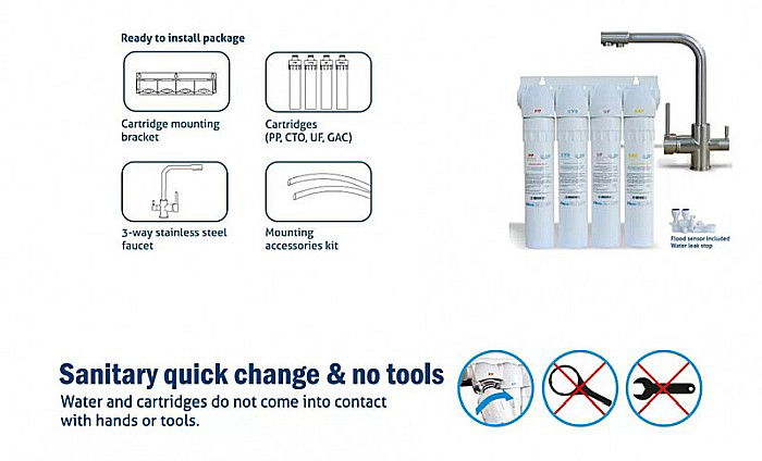 Sistem ultrafiltrare apa PUR4 UF cu baterie cu 3 cai Aquapur Valhoh Valrom AQUA04420411121 [3]