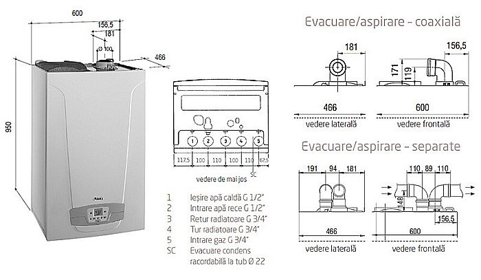 CENTRALA TERMICA PE GAZ IN CONDENSATIE BAXI NUVOLA DUO-TEC+ 24 GA CU BOILER INCORPORAT 40L KIT EVACUARE INCLUS [4]
