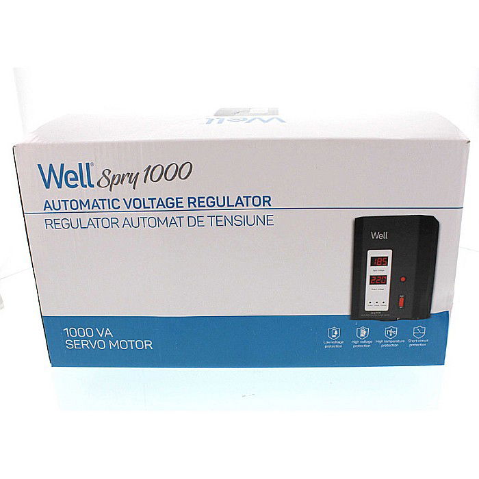 STABILIZATOR AUTOMAT 1000VA CU SERVO MOTOR NEGRU CU MONTAJ PERETE AVR-SRV-SPRY1000BK WELL [3]