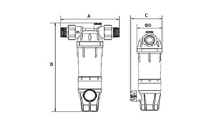 Filtru apa cu purjare 3/4 FE 4M3/H hol cartus inox 90 Aquapur Valhoh Valrom 87210004032 [2]