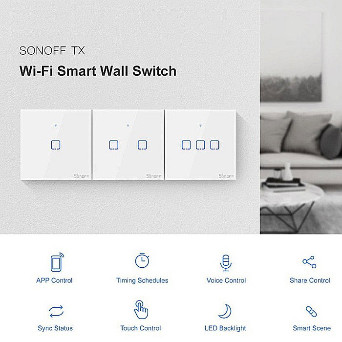 Sonoff t2eu2c-tx touch wifi si rf intrerupator cu 2 canale alb [3]
