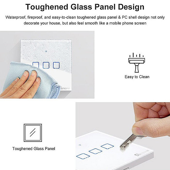 Sonoff t2eu2c-tx touch wifi si rf intrerupator cu 2 canale alb [4]