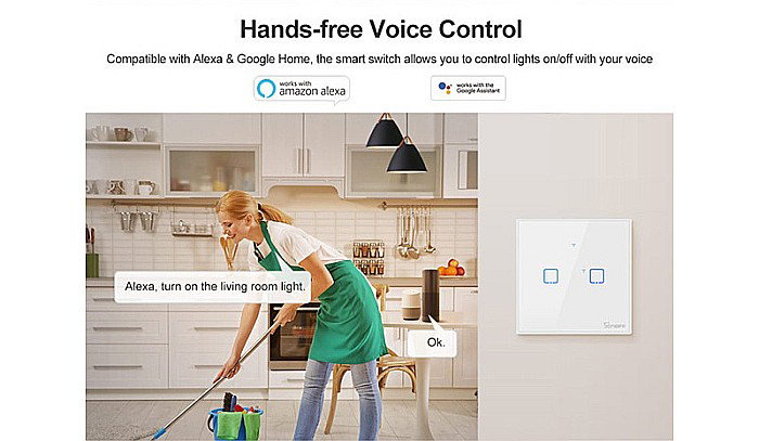 Sonoff t2eu2c-tx touch wifi si rf intrerupator cu 2 canale alb [5]