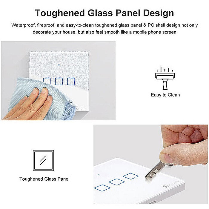 Sonoff t2eu3c-tx touch wifi si rf intrerupator cu 3 canale alb [3]