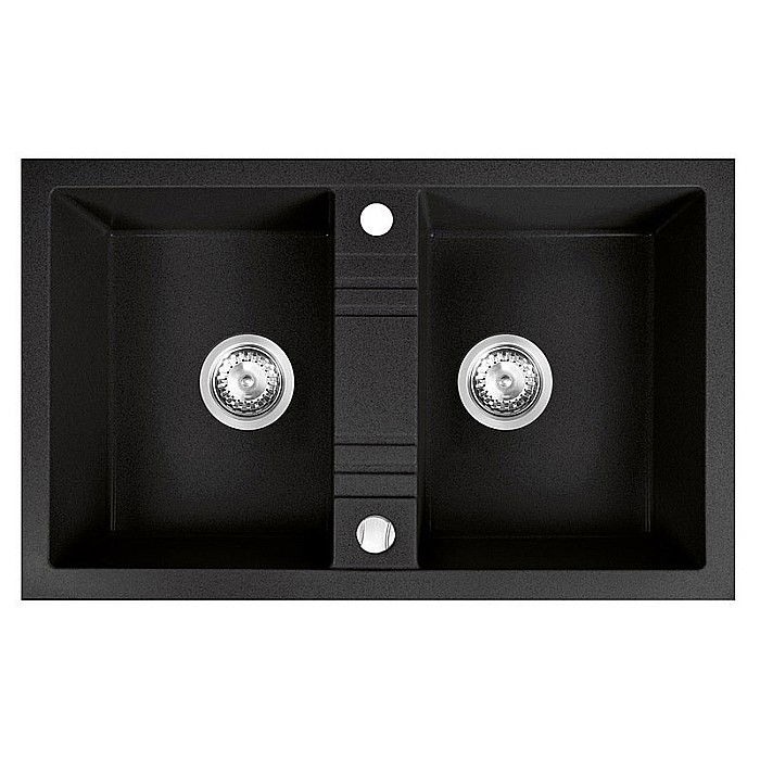 Pachet CHIUVETA GRANIT FERRO DRGM2/48/78BA CU DOUA CUVE 78X48CM GRAFIT MEZZO NEAGRA CU BATERIE BUCATARIE FERRO CADOU [2]