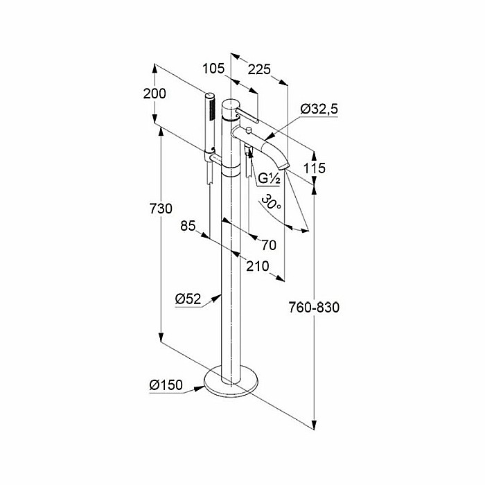 Baterie cada - dus freestanding Kludi Bozz crom monocomanda 385900576 [2]