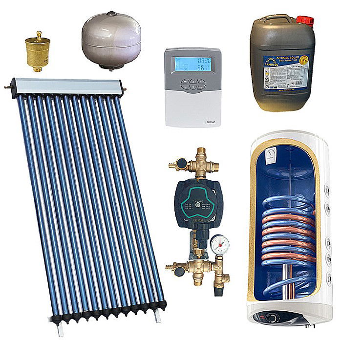 KIT PANOU SOLAR APA CALDA PRESURIZAT 2P ECONOMIC CU BOILER CU DOUA SERPENTINE 120L PANOSOL C.280 [1]