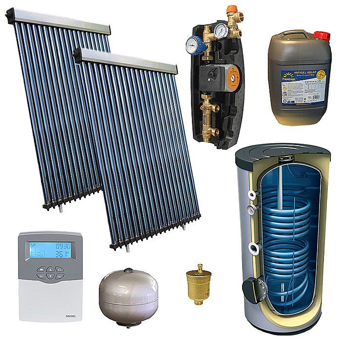 KIT PANOU SOLAR APA CALDA PRESURIZAT 6P CONFORT CU BOILER CU DOUA SERPENTINE 300L PANOSOL C.205 [1]