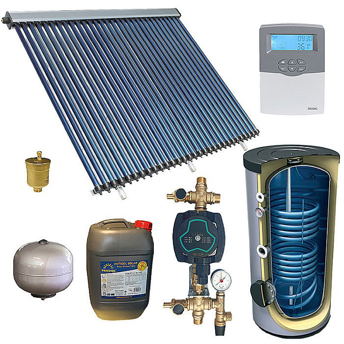 KIT PANOU SOLAR APA CALDA PRESURIZAT 6P ECONOMIC CU BOILER CU DOUA SERPENTINE 300L PANOSOL C.202 [1]